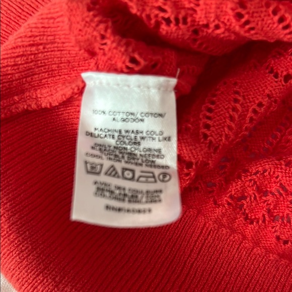 LOFT short sleeve pointelle sweater Sz XS color California Poppy - Picture 5 of 6